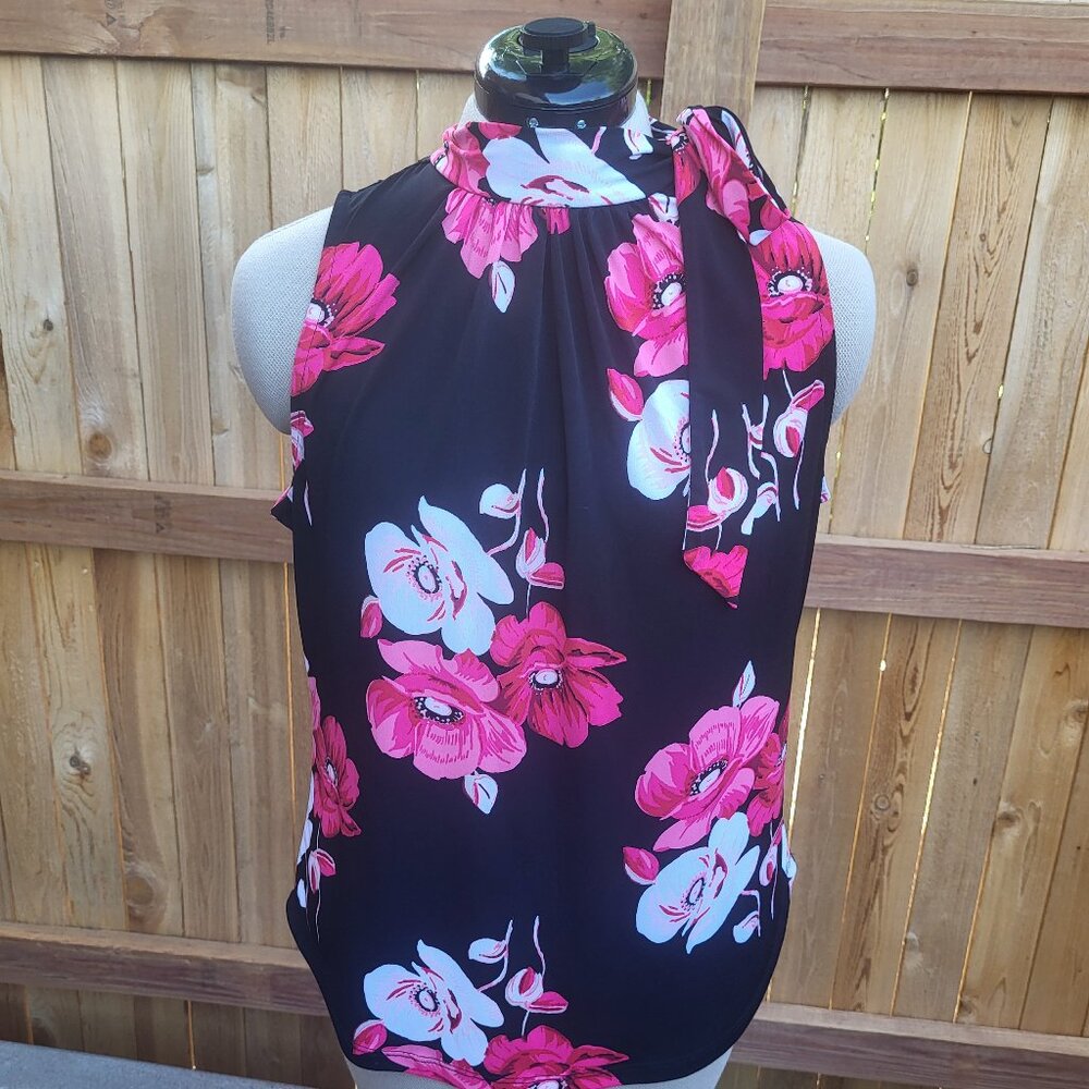 Liz Claiborne women's knit floral sleeveless neck tie top size Medium